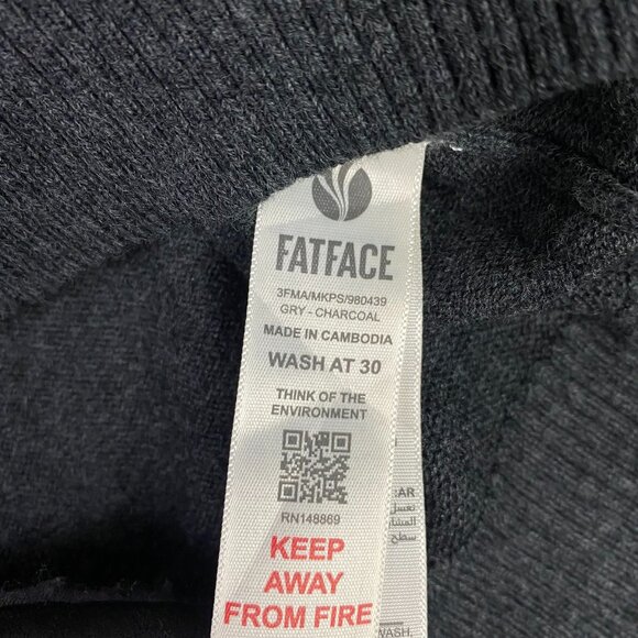 Fat Face Sweater Men's XL Charcoal Gray Wool Cotton Crew Neck - Picture 5 of 9